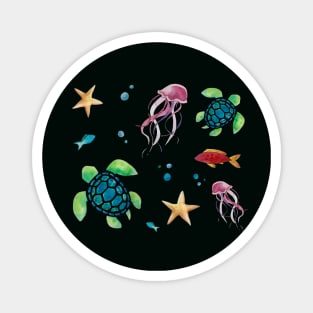 Watercolor Sea Creature Pattern Magnet